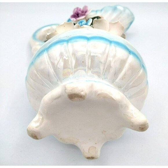 Lusterware Pitcher Vase with Flower Accents and Handle 8 Inches Vintage - Picture 13 of 14